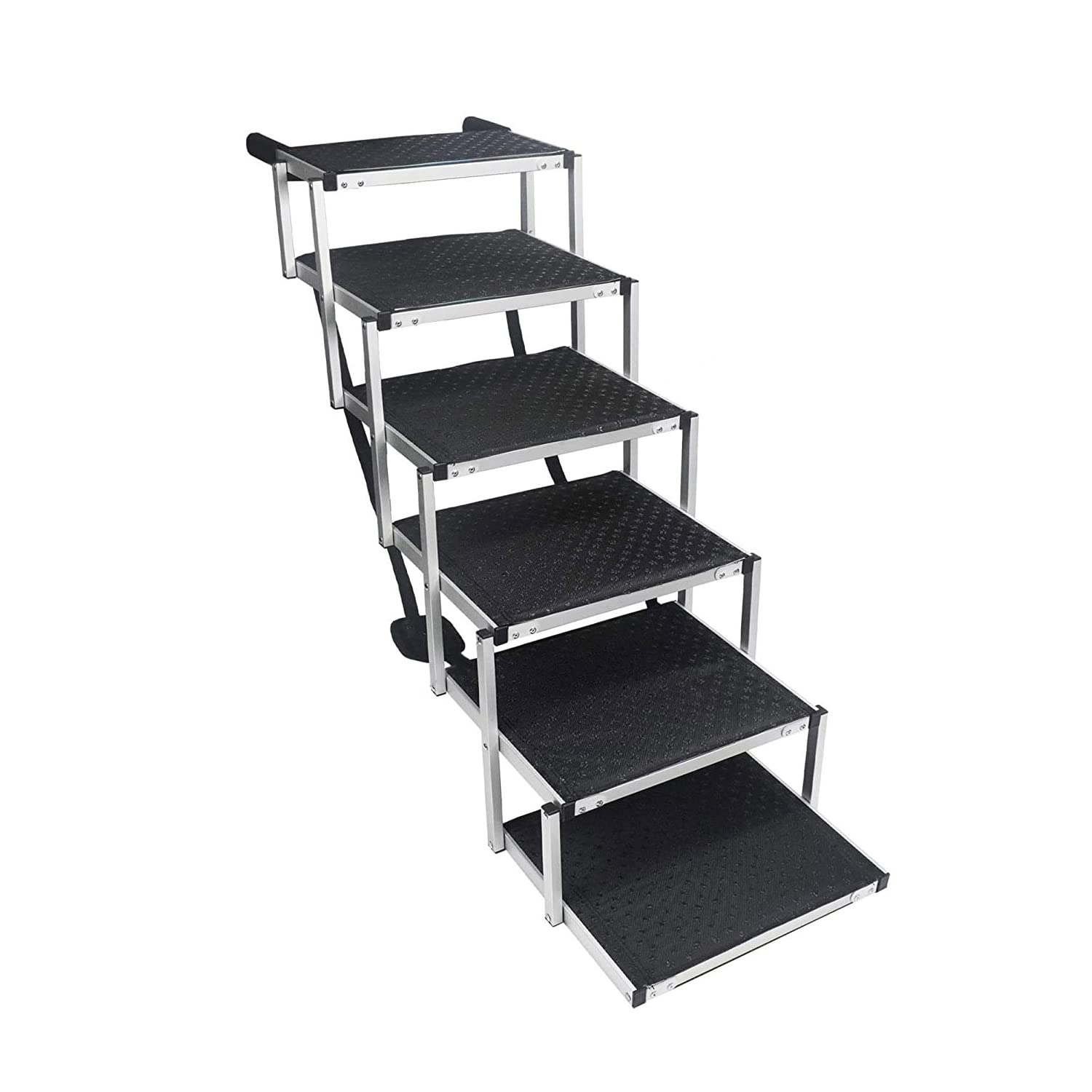 AutoSjy Foldable Aluminum Pet Ladder - Non-Slip Dog Car Steps & Ramp for SUV/Truck - Portable Lightweight Pet Stairs for Small/Large Dogs (Black) | Perfect for Travel, Camping & Outdoor Adventures