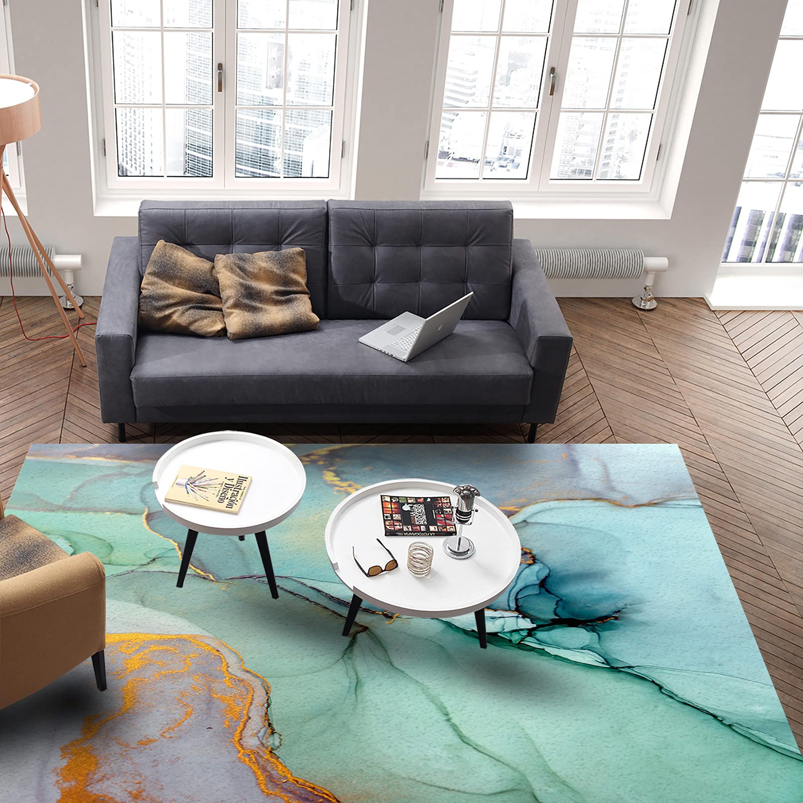 Soft Plush Area Rug 5' x 6.9' - Non-Slip Living Room Carpet, Cozy Bedroom Rug, Dining Room Floor Mat with Marble Pattern for Home Decor | Perfect for Family Gatherings & Relaxation