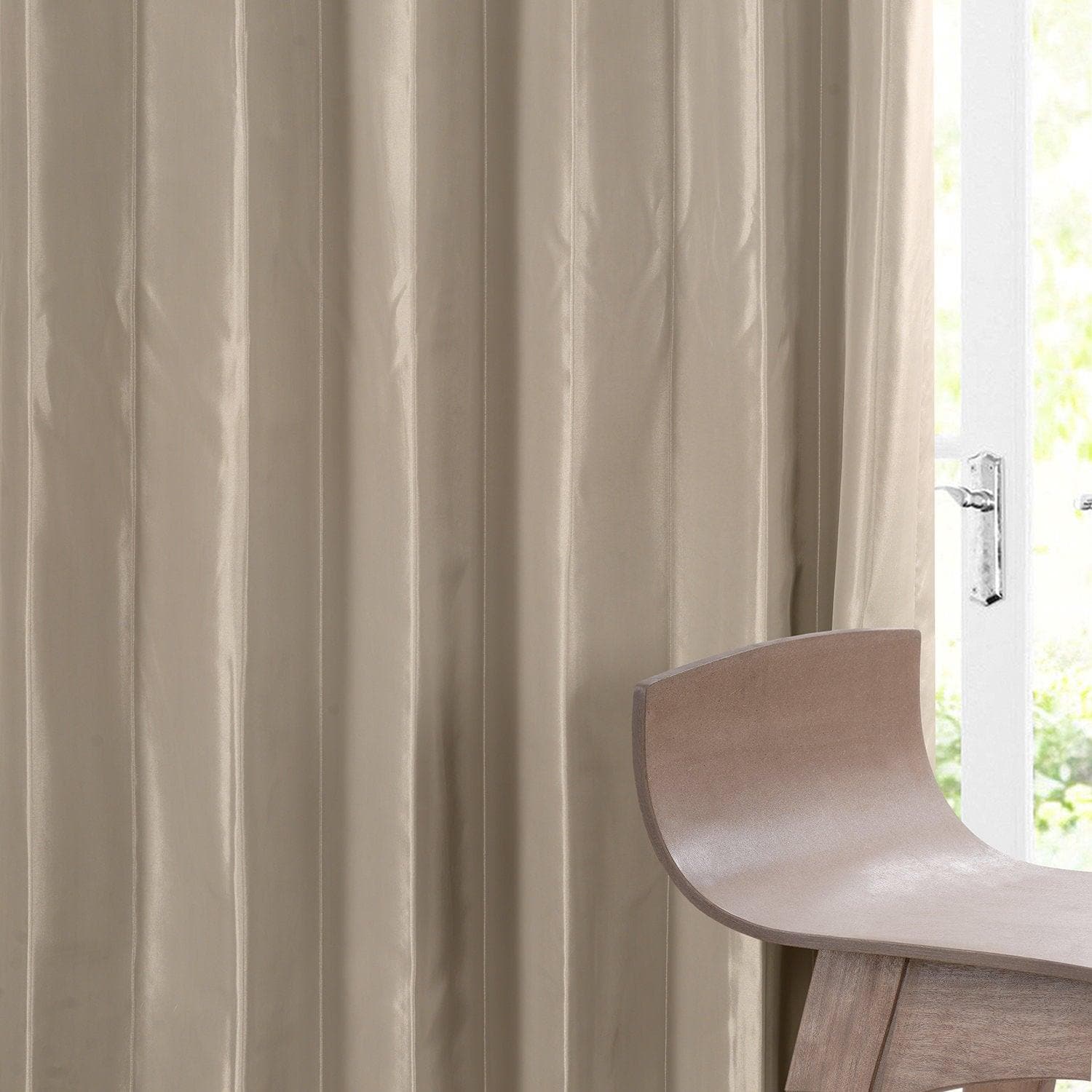 Antique Beige Solid Faux Silk Taffeta Blackout Curtains for Bedroom - Elegant Light Blocking Window Drapes for Living Room, Nursery & Home Theater
