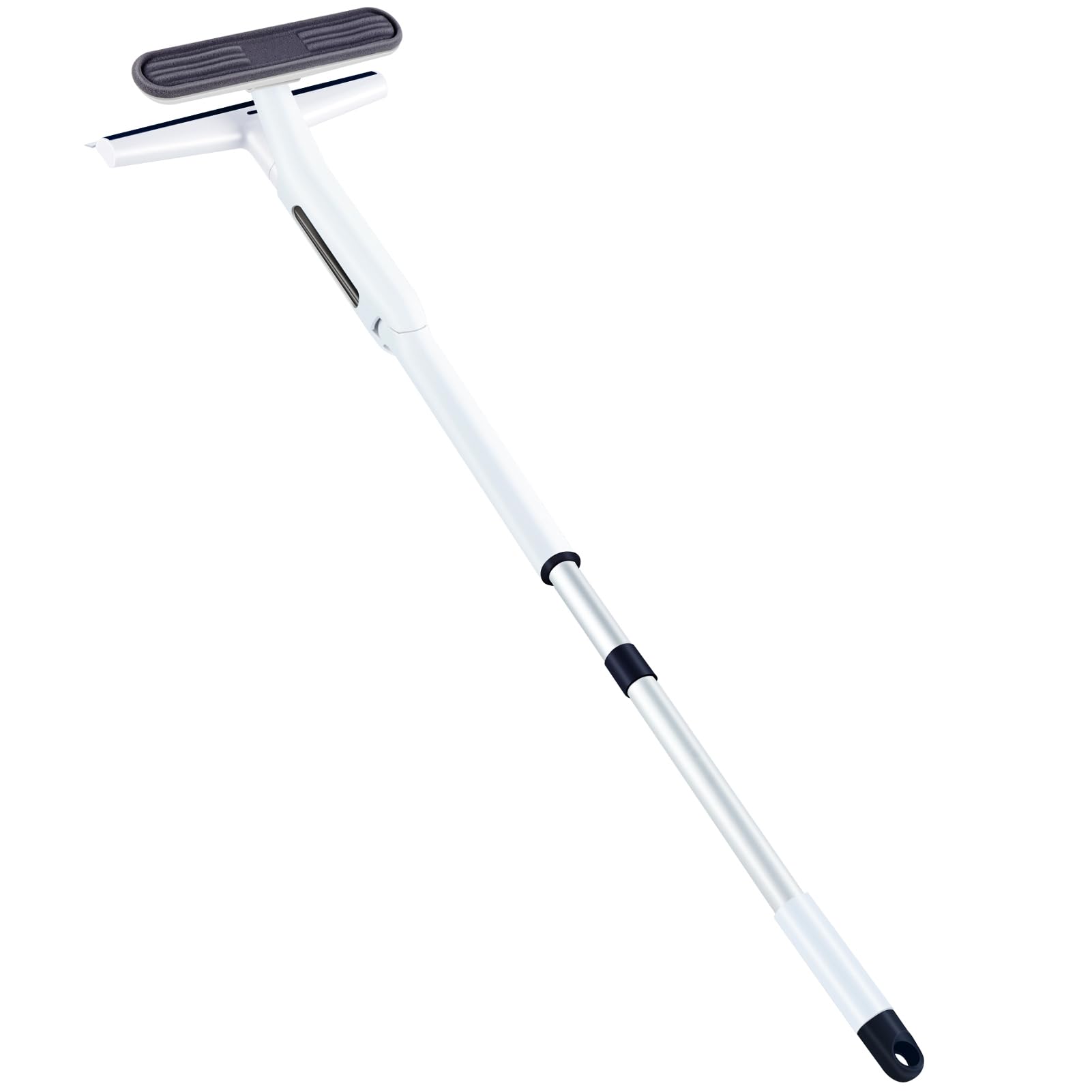 Red Horn Window Squeegee with Long Handle - Professional Mirror & Glass Cleaning Kit with Washable Microfiber Pad & Replacement Blade - Perfect for Windows, Walls, Mirrors, Shower Doors (White) - Ideal for Home, Office, and Commercial Use