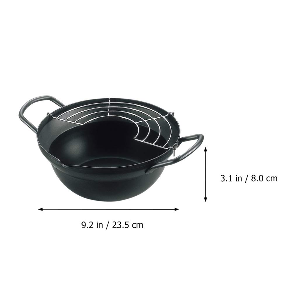 Carbon Steel Deep Fryer Pan with Drainer Rack - Portable Tempura Frying Pot for Home & Restaurant Use - Perfect for Fried Chicken, Donuts & Vegetables