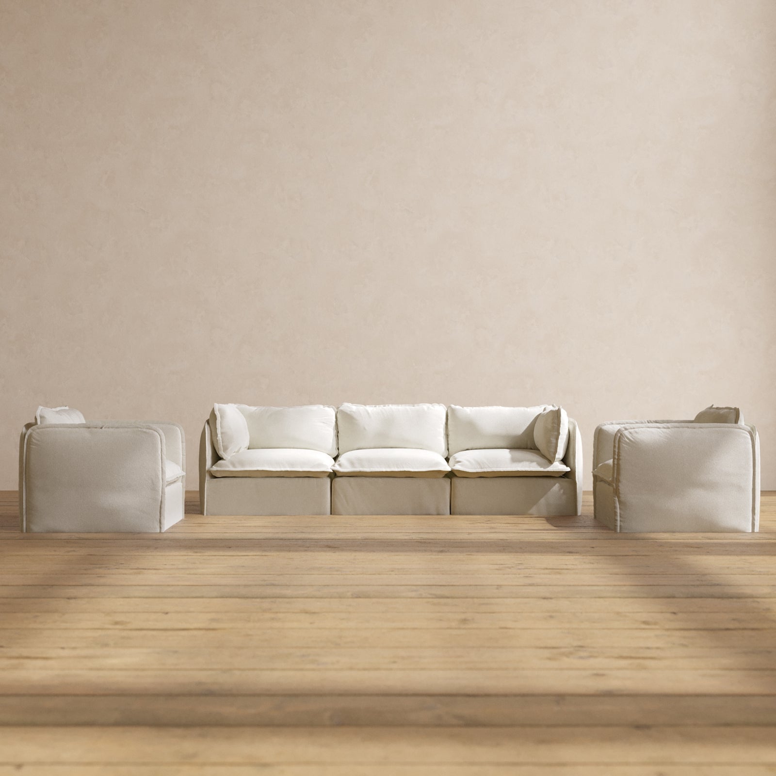 Premium Modular 3-Seater Sofa with Armchair Set in Eggshell White | Luxury Fabric Blend | Perfect for Living Room, Lounge & Home Theater Seating