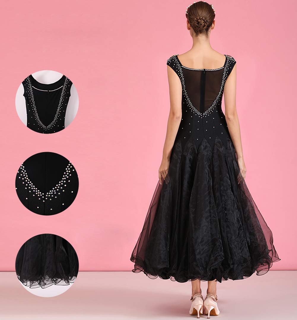 Elegant Black Ballroom Dance Dress for Women - Modern Waltz Standard Competition Gown - Perfect for Professional Dancesport Events & Social Dancing