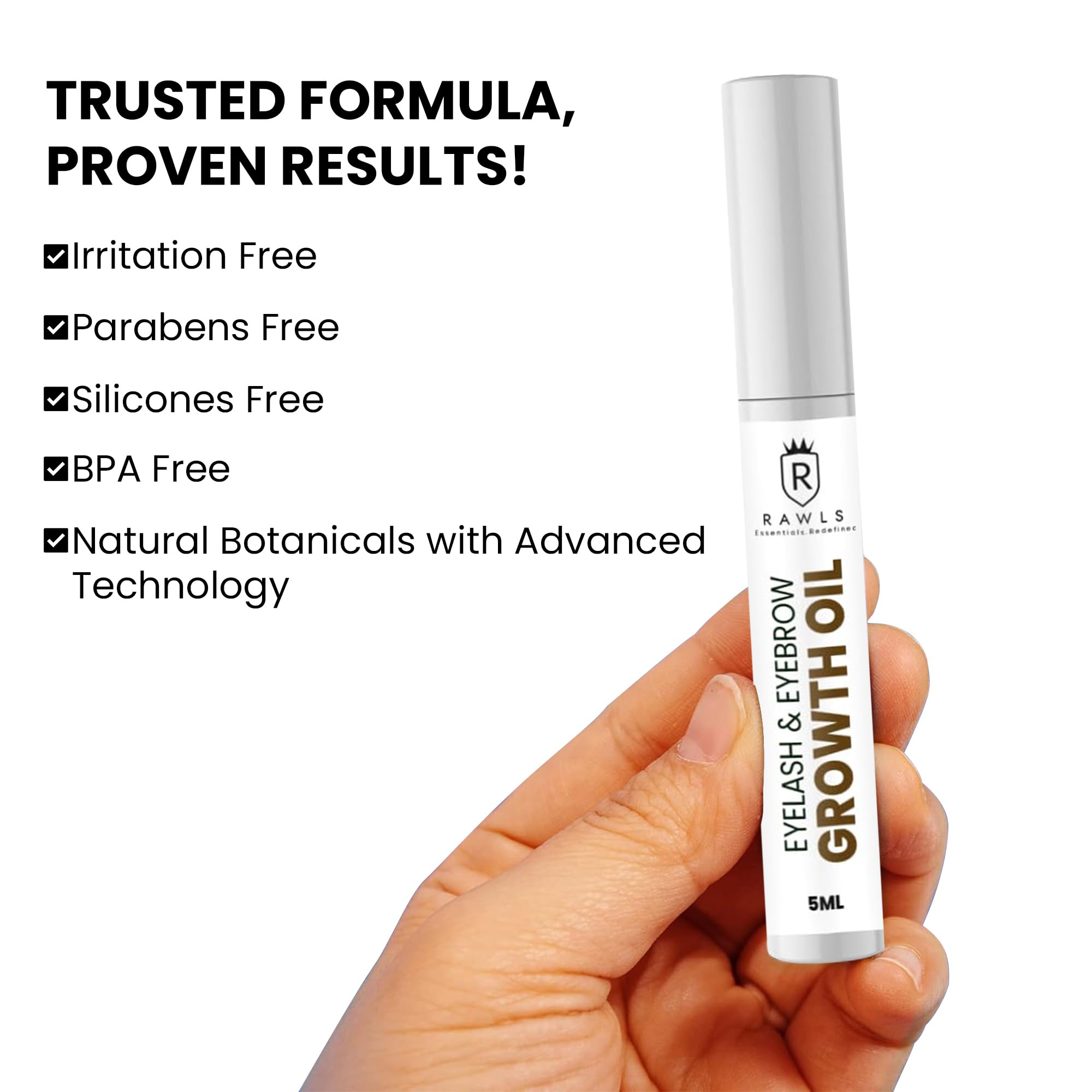 Rawls Eyelash & Eyebrow Growth Serum - Natural Formula with Almond Oil, Castor Oil & Vitamin E for Thicker, Fuller Lashes & Brows | Sulfate & Paraben Free | 5ml | Perfect for Nighttime Care & Daily Lash Enhancement