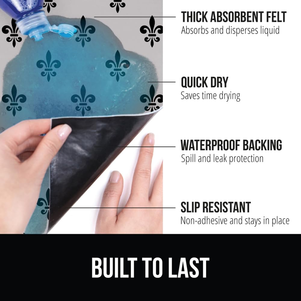 GORILLA GRIP LeakGuard Non-Adhesive Under Sink Mat - Waterproof Quick Dry Shelf Liner for Kitchen & Bathroom Cabinets - Durable Absorbent Felt Mats (24x24 Inches, White/Black) - Perfect for Protecting Countertops, Dressers & Storage Areas from Water Damage