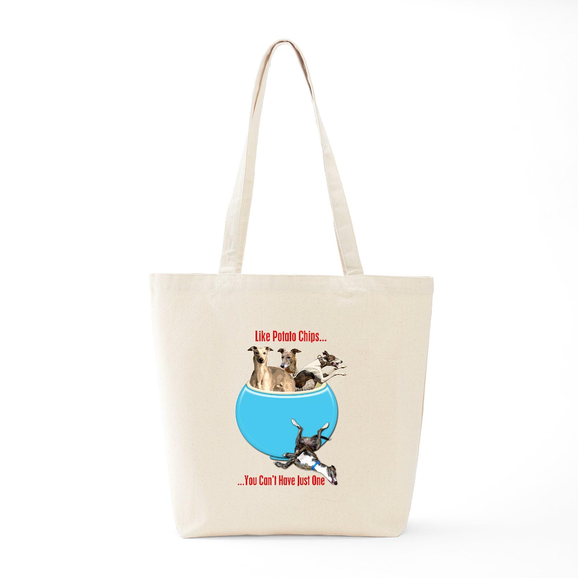Greyhound Lovers Tote Bag - Natural Canvas Reusable Shopping Bag for Groceries, Beach & Everyday Use | Funny Dog Potato Chips Design