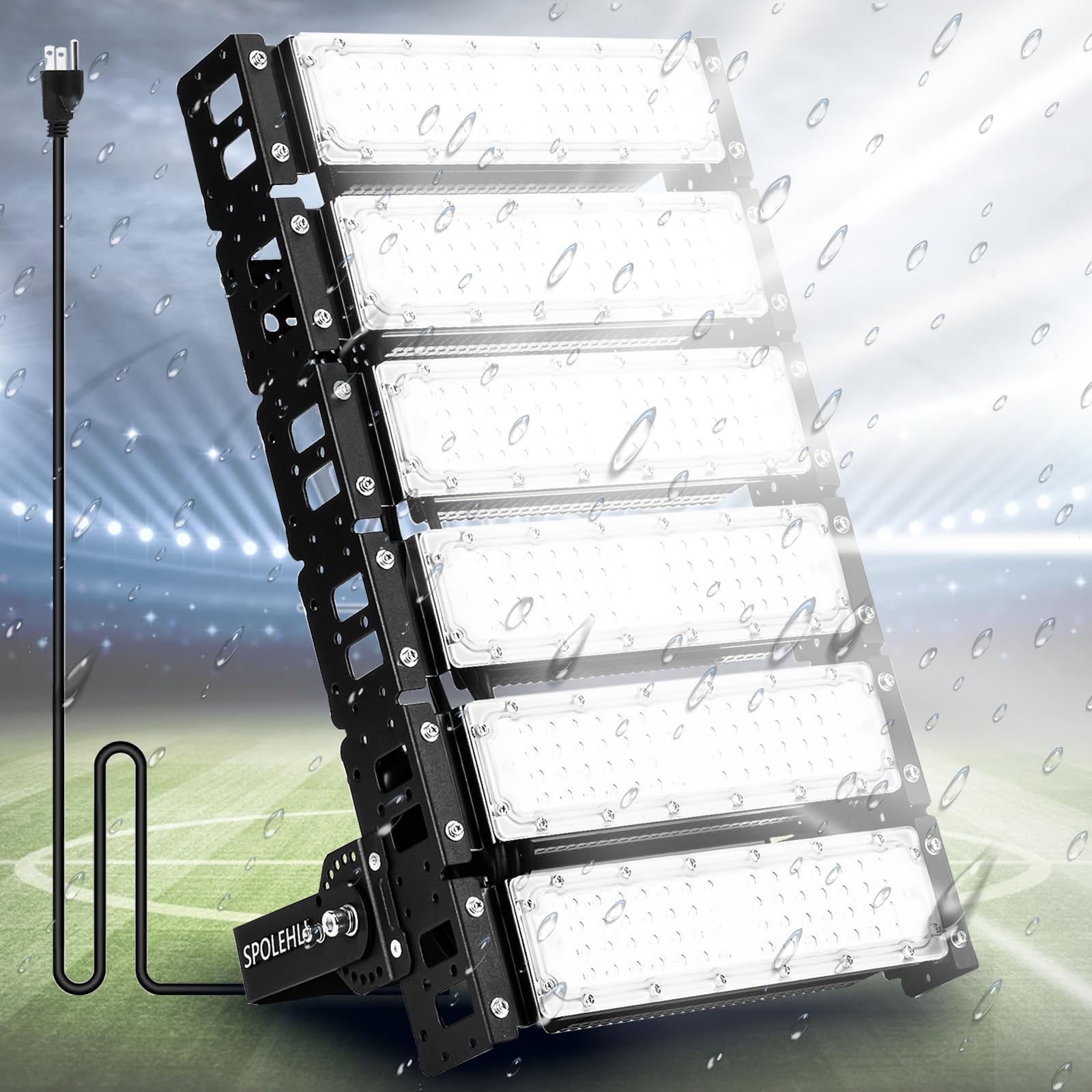2000W Equivalent LED Stadium Flood Lights - 48000LM Super Bright, 6500K Daylight White, IP66 Waterproof, 85-305V, 300W Outdoor Arena Lighting with 5-Year Warranty - Perfect for Sports Fields, Parking Lots, and Large Outdoor Events