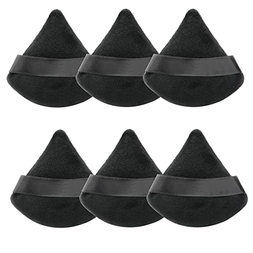 Wuztai 6-Piece Pure Cotton Velour Powder Puff Set - Soft Triangle Makeup Sponges for Loose & Mineral Powder (Black) | Perfect for Face & Body Makeup Application
