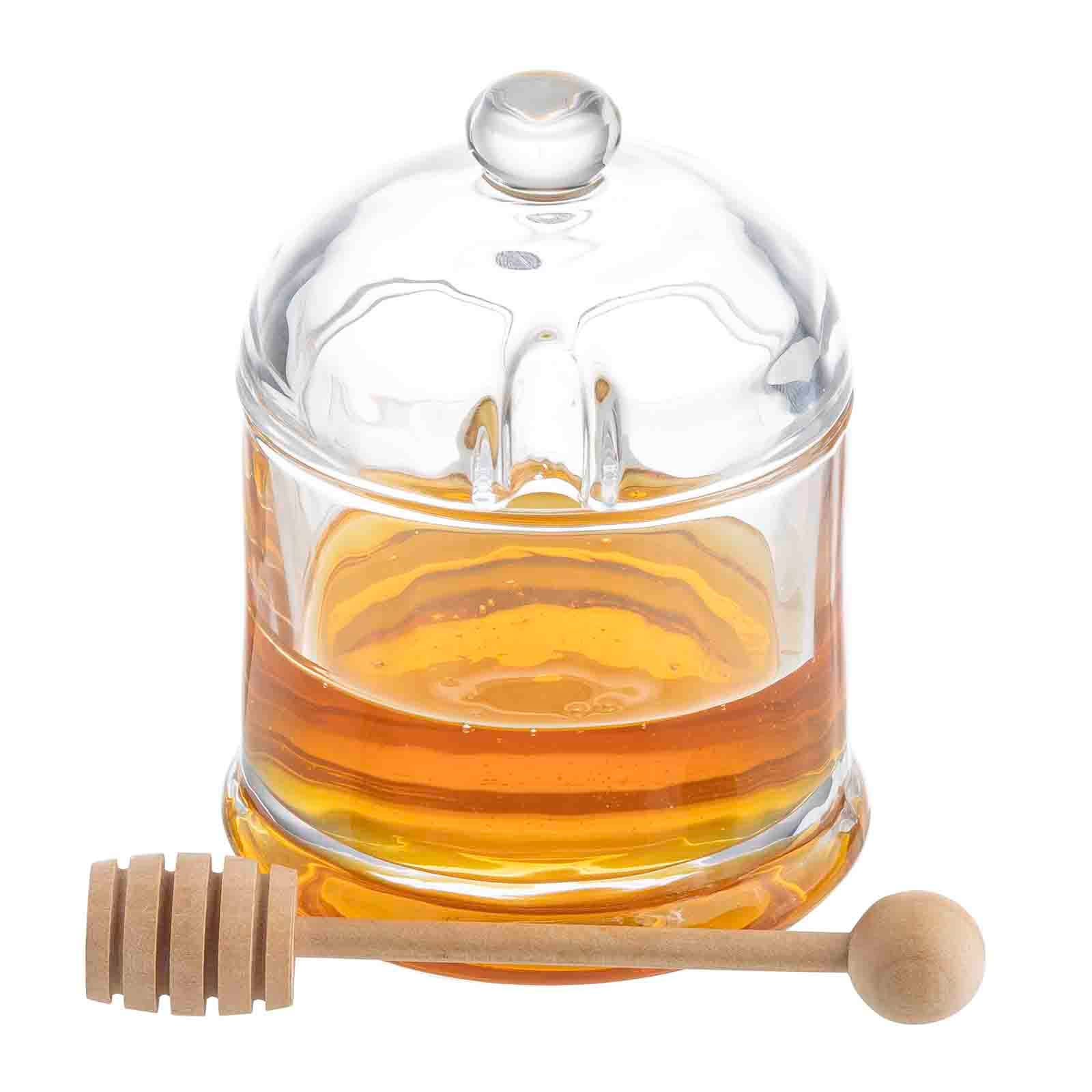 Premium Honey Dipper Set with Glass Jar & Wooden Stick - Natural Honey Drizzler for Tea, Coffee, Yogurt & Desserts - Perfect Kitchen Gift for Honey Lovers