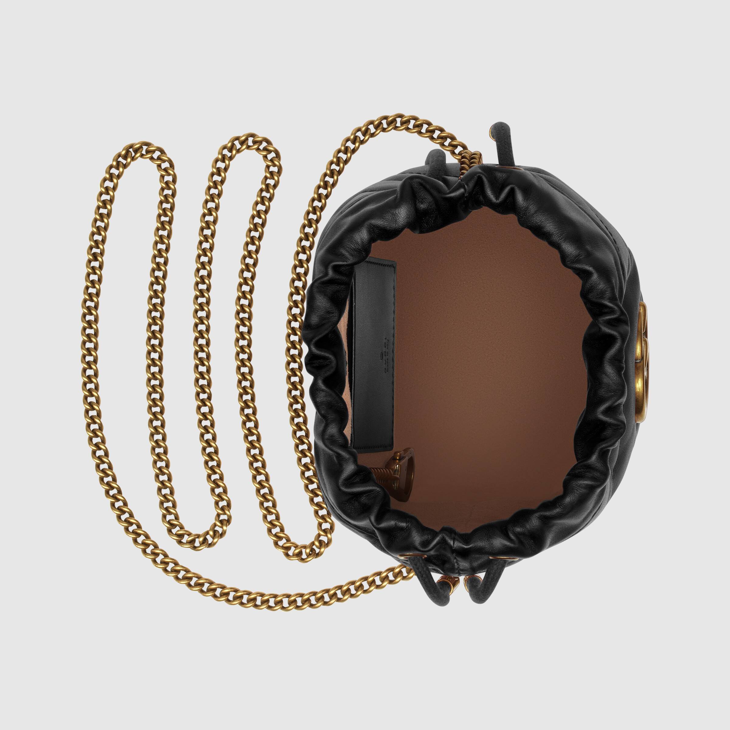 Gucci GG Marmont Mini Bucket Bag for Women - Black Leather Crossbody Purse with Gold Chain Strap | Perfect for Date Night, Shopping & Travel Accessories
