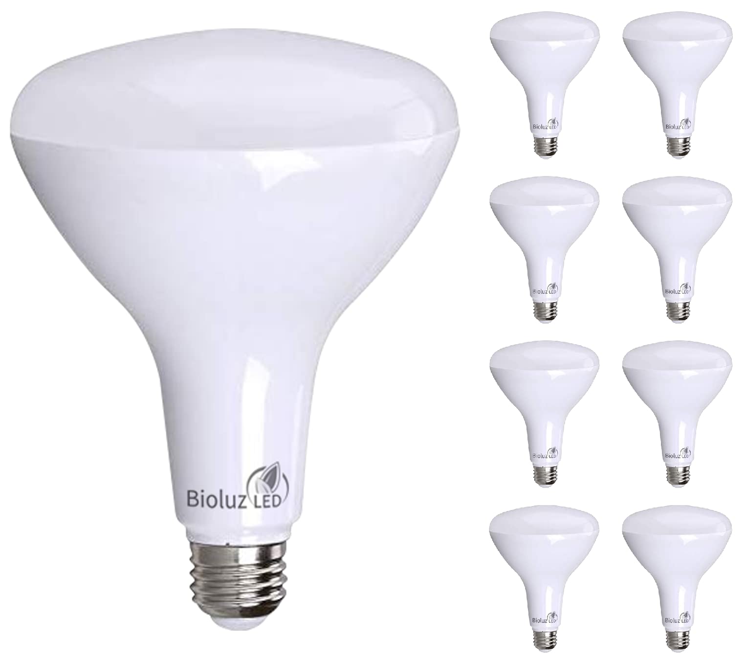 Bioluz 8 Pack BR40 LED Light Bulbs - 16W (120W Equivalent) 2700K Warm White, 1400 Lumens, Instant On, Dimmable, UL Listed for Indoor & Outdoor Use - Perfect for Porch Lights, Garage Lighting, and Landscape Illumination