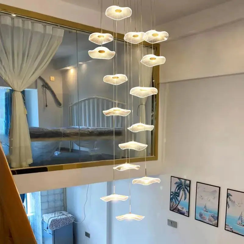 Gold Acrylic Flower LED Chandelier - Modern Crystal Ceiling Light Fixture for Stairwell, Staircase, Living Room, Bedroom & Dining Room Decor