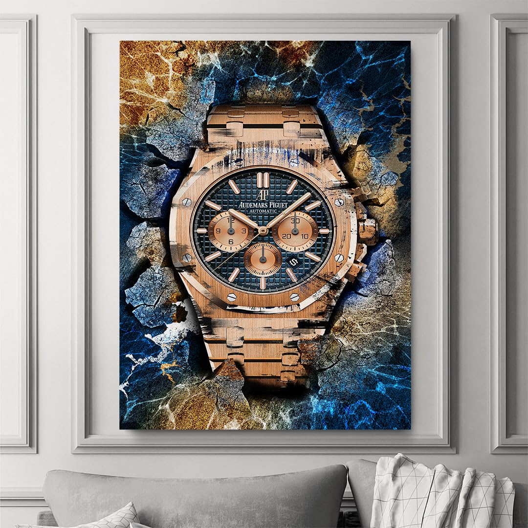 DEVICI AP Royal Oak Chronograph 18K Gold Inspired Watch Wall Art - Luxury Motivational Canvas Poster for Men's Home & Office Decor | Perfect for Living Room, Bedroom or Man Cave