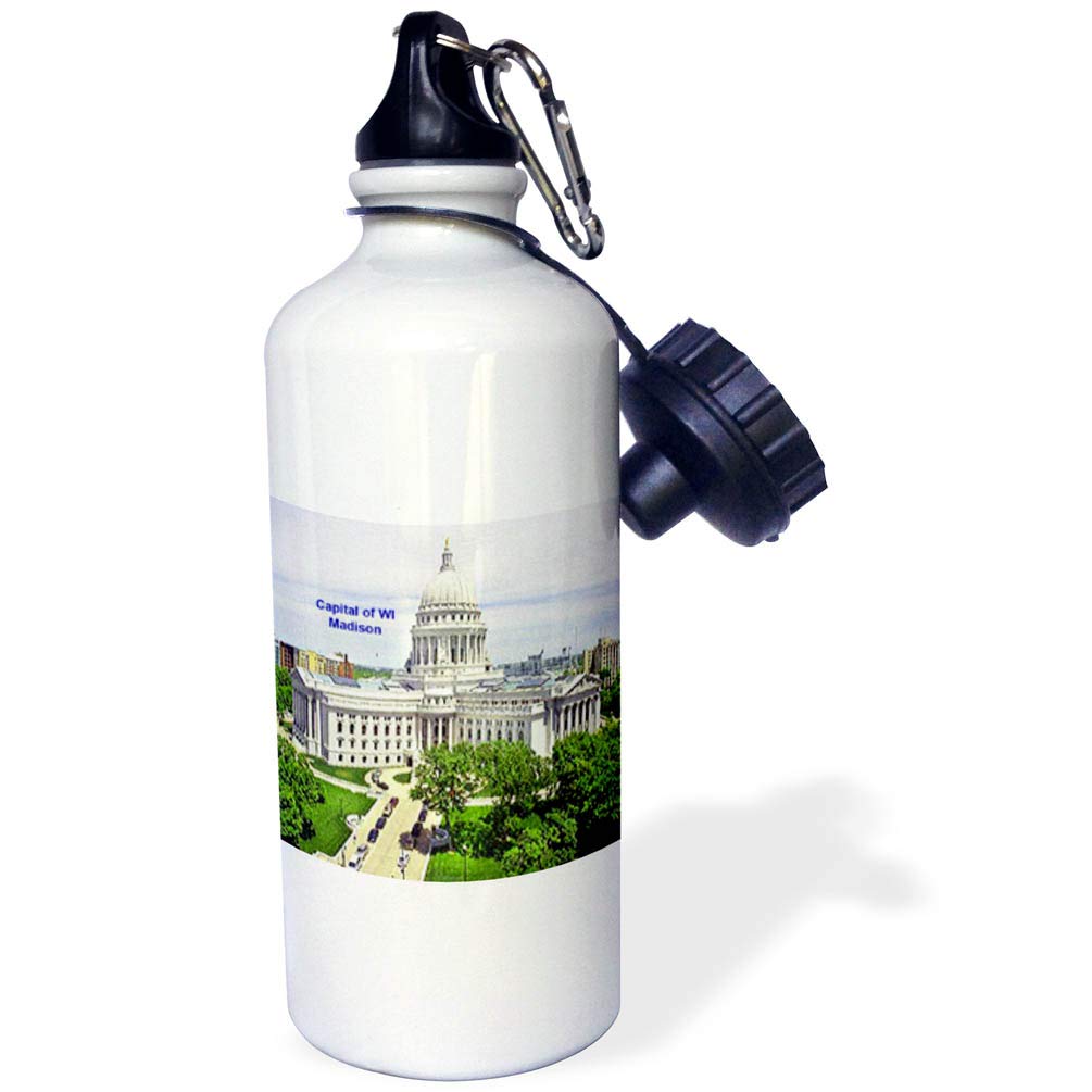 3D Rose Wisconsin Capital Madison Sports Water Bottle - 21 oz Insulated Stainless Steel Bottle with Lid - Perfect for Gym, Hiking & Outdoor Activities