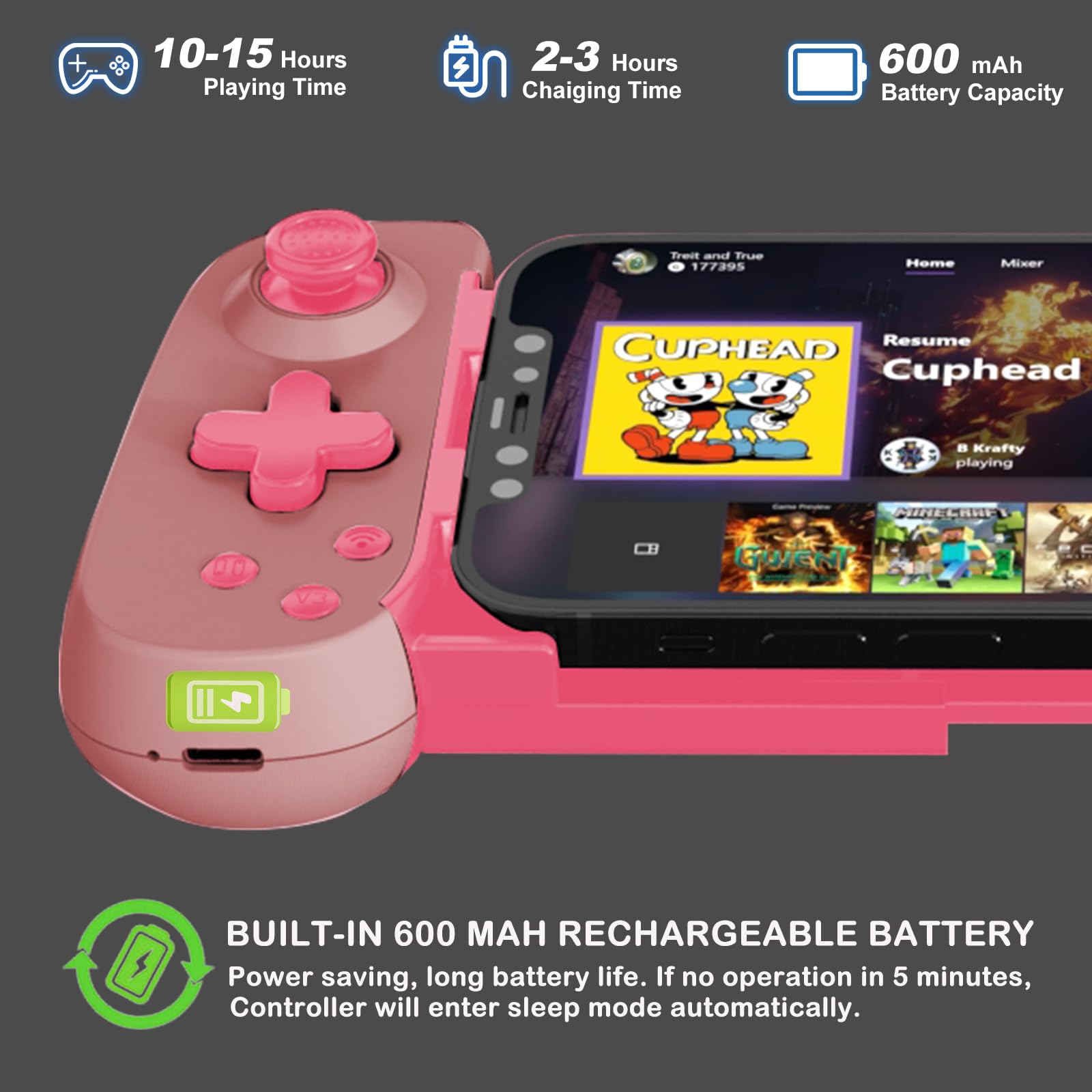 Wireless Gaming Controller for iPhone Android PC Switch - Play COD Genshin Diablo on PS5 PS4 Xbox - Cloud Gaming Joystick with Turbo 6-Axis Gyro & Dual Motors (Pink) - Perfect for Mobile Console & Streaming Gameplay