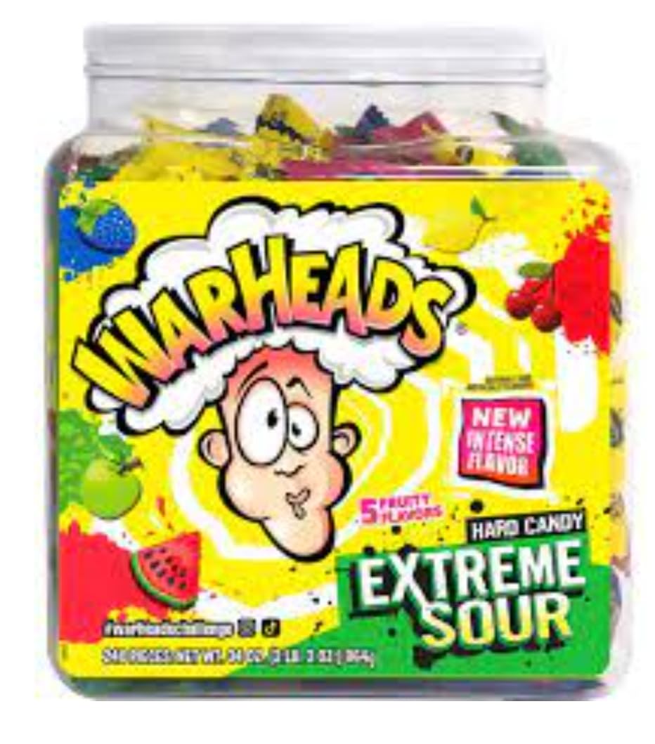 Warheads Extreme Sour Candy - Original 5 Fruit Flavors (2lb Tub, 240 Pieces) | Bulk Sour Candy for Parties, Holidays & Office Treats | Includes Free Surprise Gift - Perfect for Halloween, Birthday Celebrations & Candy Buffets