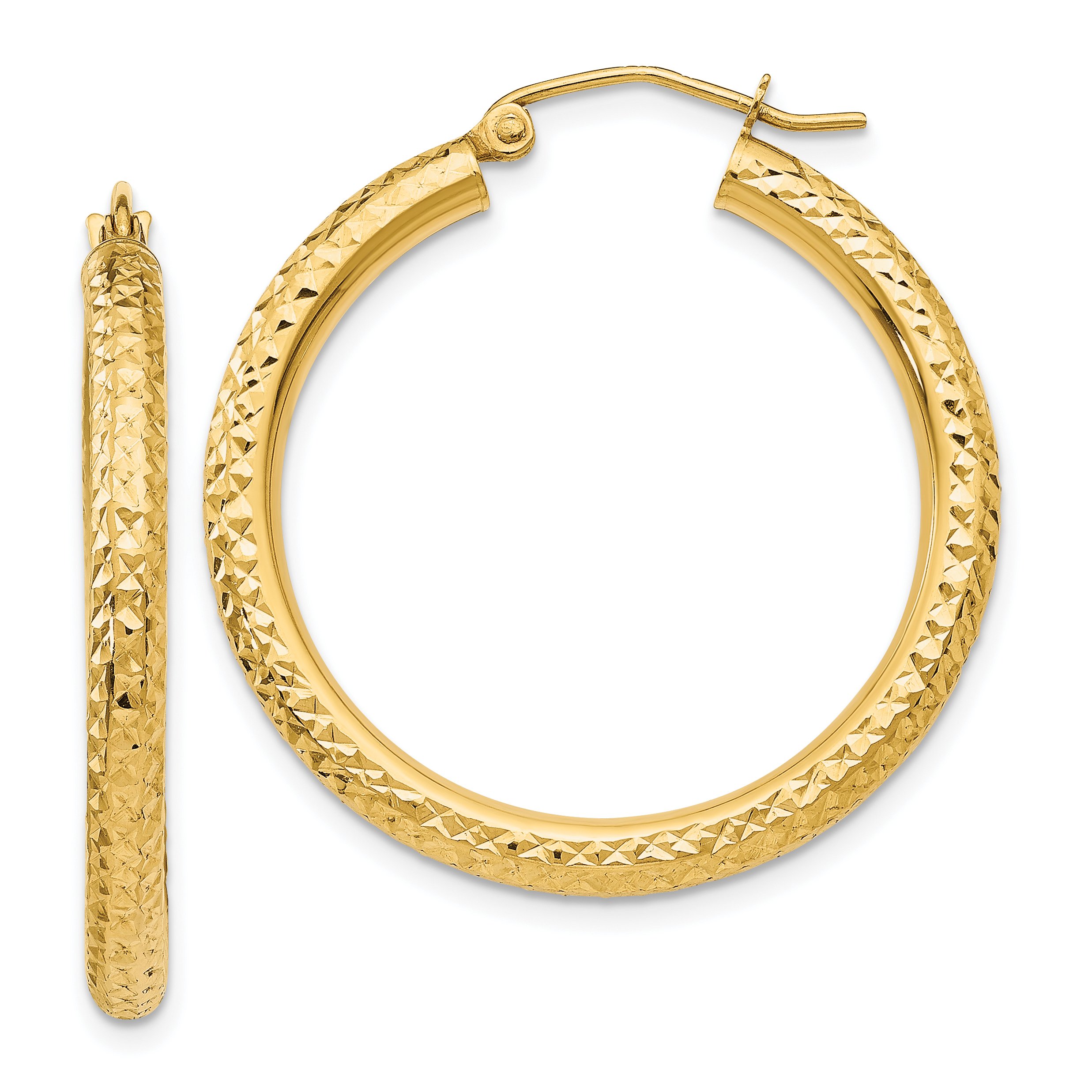 3mm Polished Diamond-Cut Hoop Earrings in 14K Yellow Gold - Elegant Everyday Jewelry for Women, Perfect Gift for Birthday, Anniversary & Special Occasions