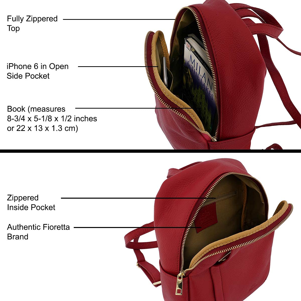 Authentic Italian Genuine Leather Women's Backpack Purse - Stylish Travel Bag for Women (Red) | Perfect for Work, College & Weekend Getaways