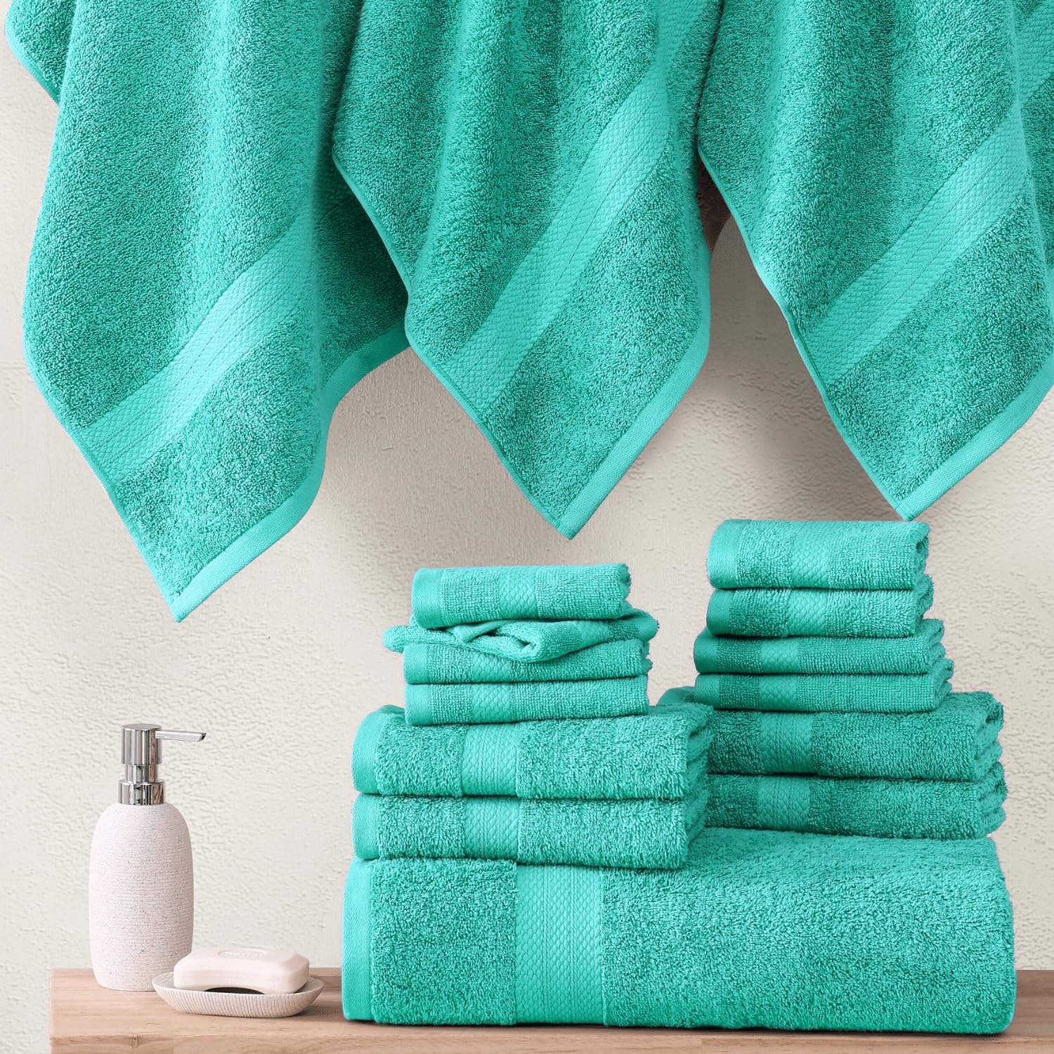 Premium 6-Piece Bath Towel Set - 100% Cotton Extra Large Hotel Quality Bath Towels, Hand Towels & Washcloths | Soft Absorbent Bathroom Essentials for Spa, Gym & Luxury Home Use - Teal Blue