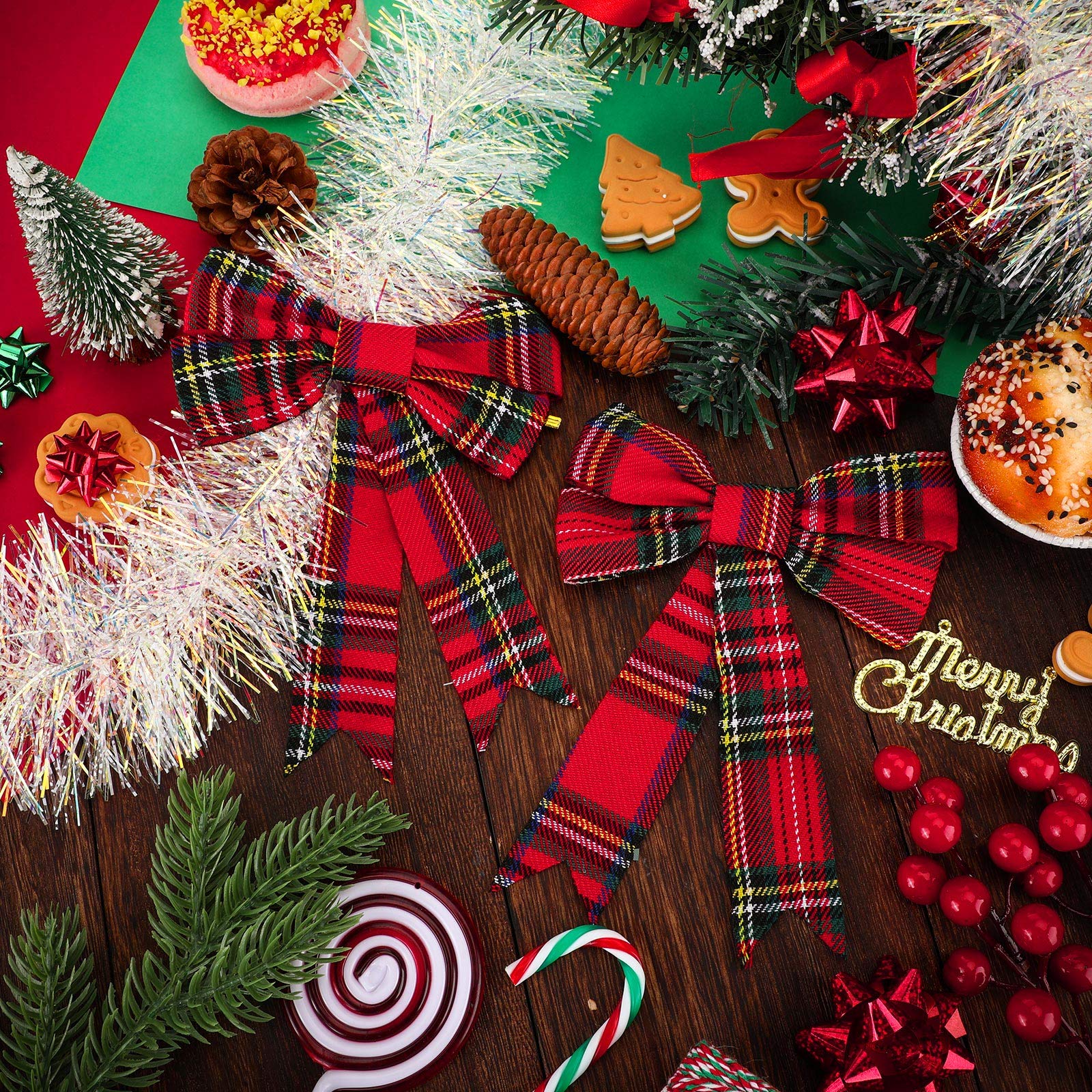WILLBOND Christmas Plaid Bows - Red and Black Holiday Decorative Bows for Christmas Tree Decorations, 5x7 Inch (24 Pack) - Perfect for Gift Wrapping, Wreaths, and Festive Home Decor