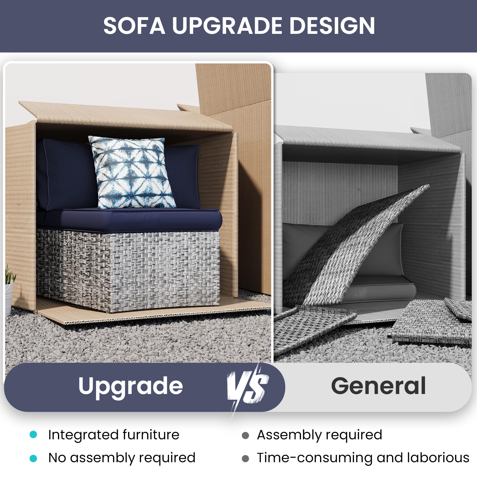 **UDPATIO 4-Piece Fully Assembled Outdoor Sectional Sofa Set - Heavy Duty Wicker Half-Moon Curved Modular Patio Furniture for Porch, Backyard, Garden & Poolside (Blue) - Perfect for Relaxing, Entertaining & Outdoor Gatherings**