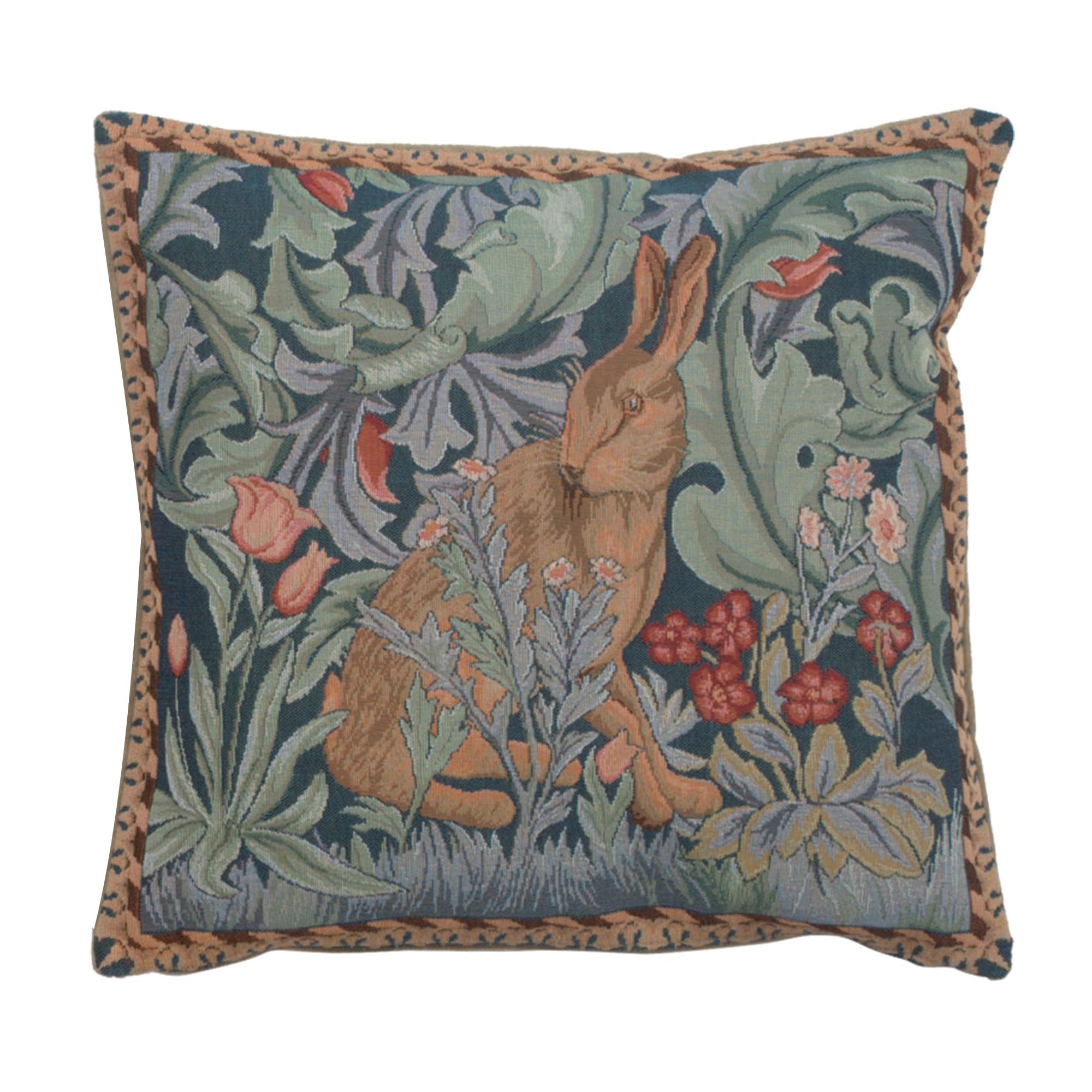Blue Rabbit Decorative Throw Pillow Cover 14x14 Inch - Soft European Cotton Jacquard Woven Square Cushion Case for Couch, Bed & Home Decor - Cozy Living Room, Bedroom & Nursery Accent Pillow