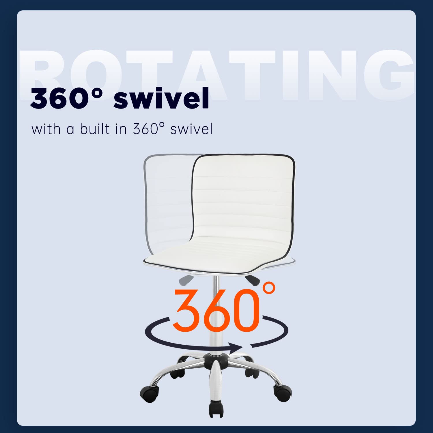Adjustable Modern PU Leather Task Chair - Ergonomic Office Desk Chair, Vanity Makeup Chair for Home & Office - White PU Leather Seat for Comfortable Working & Beauty Room