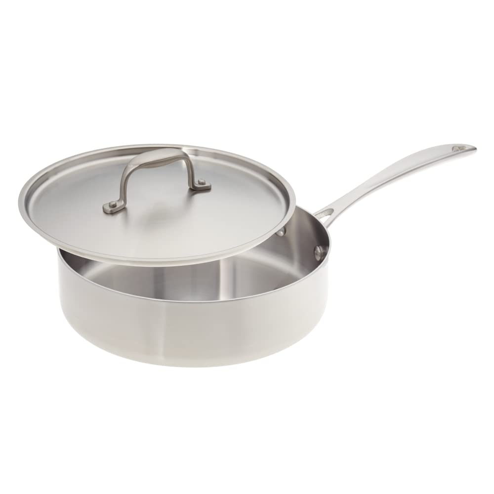 10 Inch Stainless Steel Skillet Saute Pan with Lid - Made in USA | American Kitchen Cookware for Frying, Searing & Sauteing | Oven & Stovetop Safe