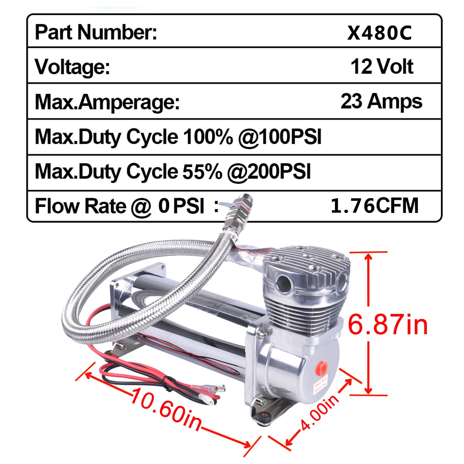 2PCS 200PSI Heavy Duty Air Compressor for Train Horn & Air Ride Suspension - 3/8 NPT 12V Silver - Perfect for Trucks, Cars & Motorcycles (Great for Off-Roading & Emergency Signaling)