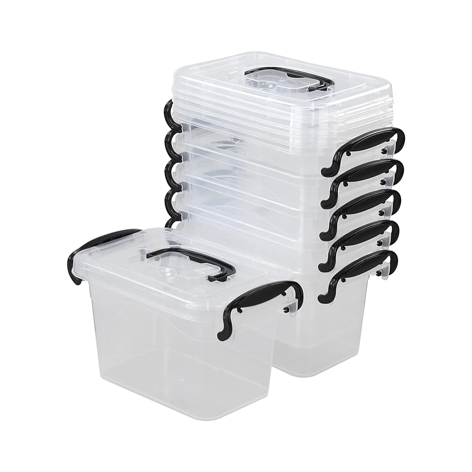 6-Pack Clear Plastic Storage Boxes with Latching Lids - 1.5L Small Organizer Bins for Kitchen, Bathroom, Office & Craft Supplies Storage