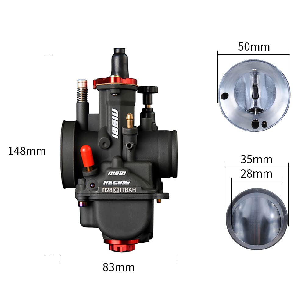 NIBBI 28mm PWK Carburetor for 200cc-250cc Motorcycle Engines - Compatible with Dirt Bikes, Mini Bikes, Pit Bikes & GY6 ATVs - Includes Carb Jets - High Performance Air Fuel Mixture Tuning for Off-Road Racing & Trail Riding