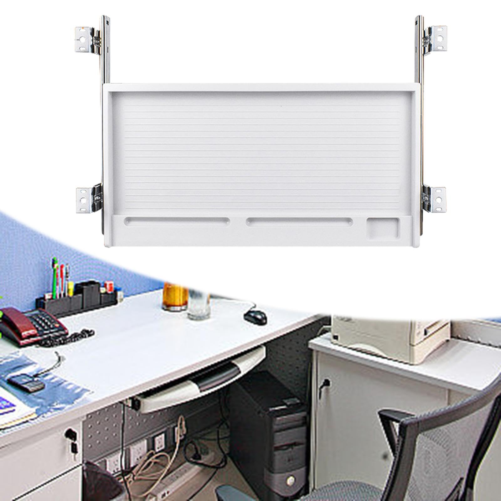 Under Desk Keyboard Tray - Slide Out Ergonomic Keyboard Platform with Screws, White | Space Saving Desk Organizer for Home Office & Study | Computer Workstation Accessory for Comfortable Typing