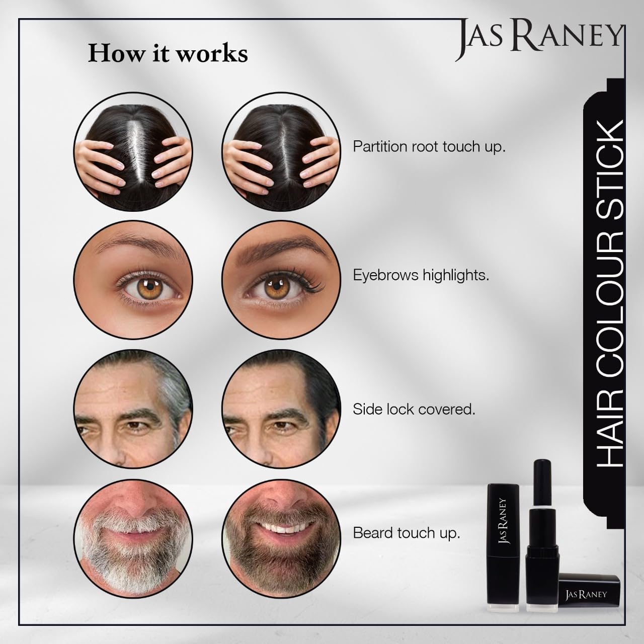 JAS RANEY Temporary Hair Color Stick Combo - 2 Pack (Black & Brown) | Root Touch Up & Cover Gray Hair | Perfect for Quick Fixes, Costumes & Everyday Use