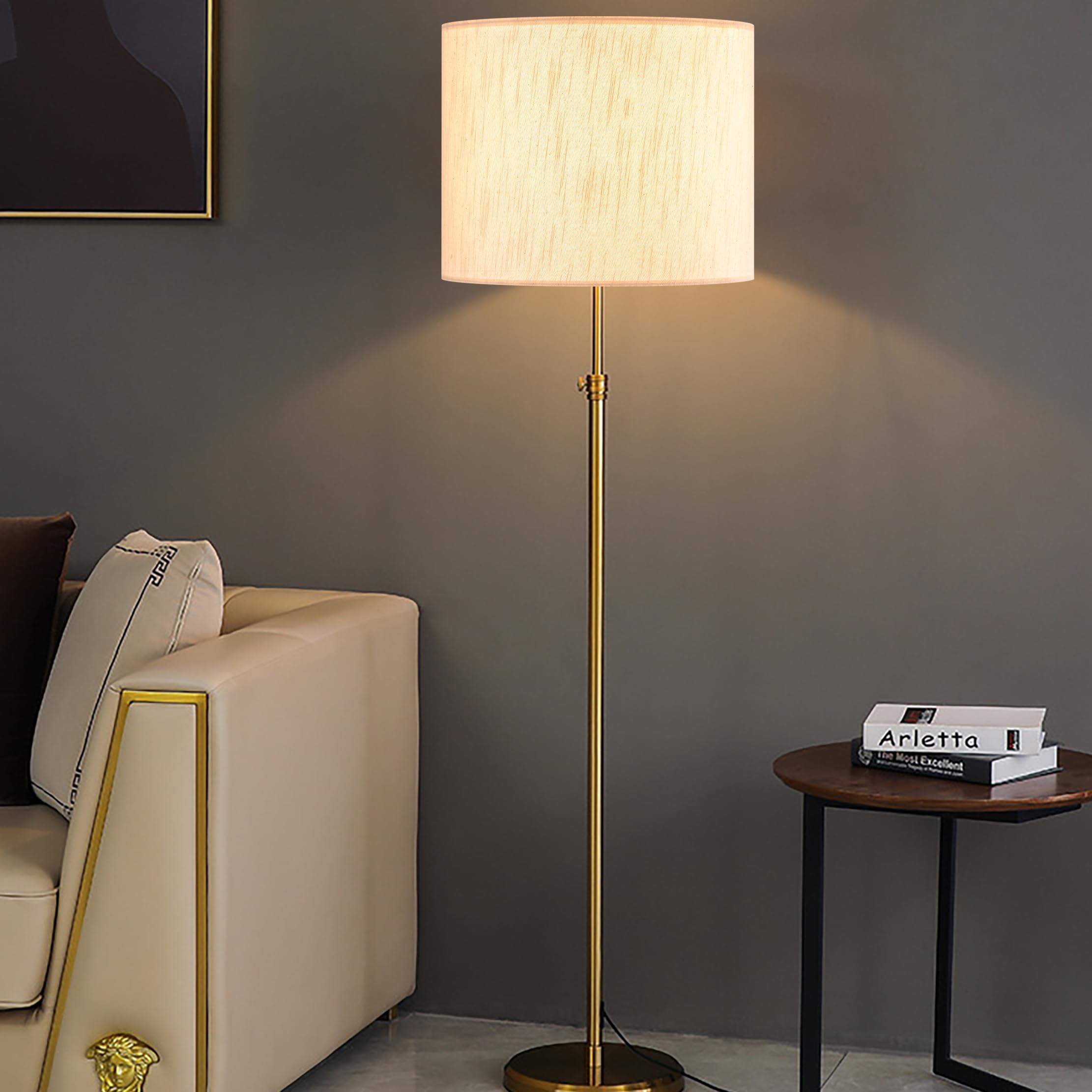 Natural Beige Bamboo Knot Linen Drum Lamp Shades Set of 2 - 16