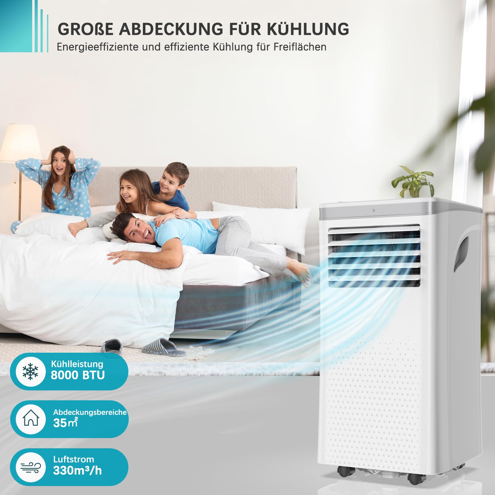 **7000 BTU Portable Air Conditioner - 4-in-1 Cooling, Ventilation, Dehumidifier & Sleep Mode with Remote - Covers Up to 35㎡ (White) - Perfect for Bedrooms, Offices & Small Apartments**