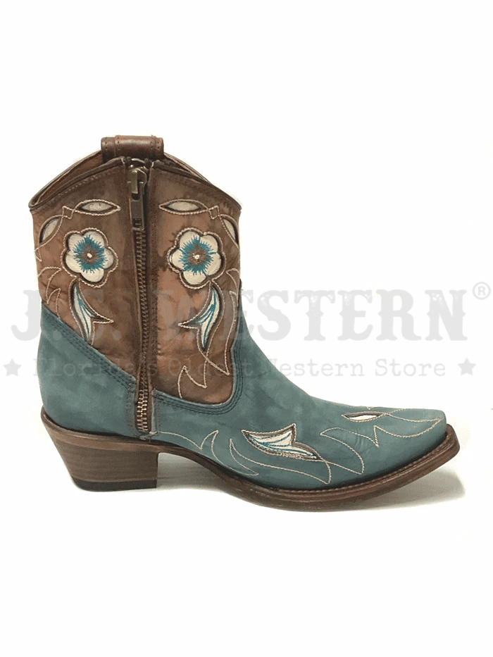 Circle G L5940 Women's Western Ankle Boots with Floral Embroidery & Inlay - Stylish Cowgirl Boots for Country Dancing, Rodeo & Casual Wear (Shedron & Light Blue)