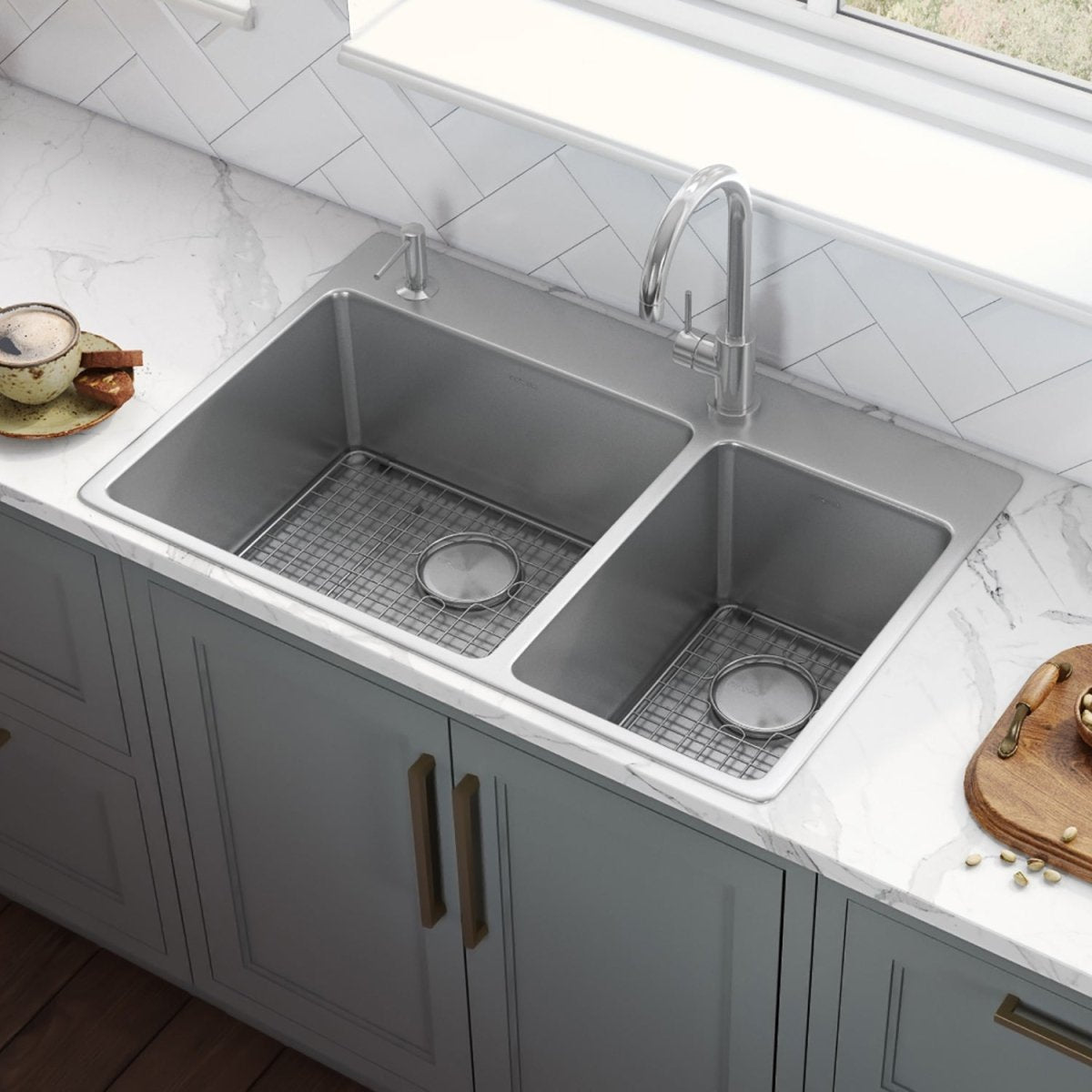 33 x 22 Inch Drop-in Topmount Kitchen Sink - 16 Gauge Stainless Steel Double Bowl - Perfect for Modern Kitchens & Busy Home Chefs