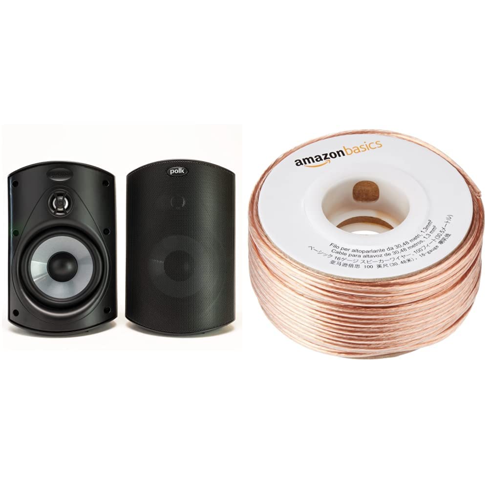 Polk Audio Atrium 4 Outdoor Speakers - Pair of Weatherproof Black Bookshelf Speakers for Patio, Garden & Pool | Includes 16-Gauge Speaker Wire | Perfect for Backyard, Deck & Outdoor Entertainment