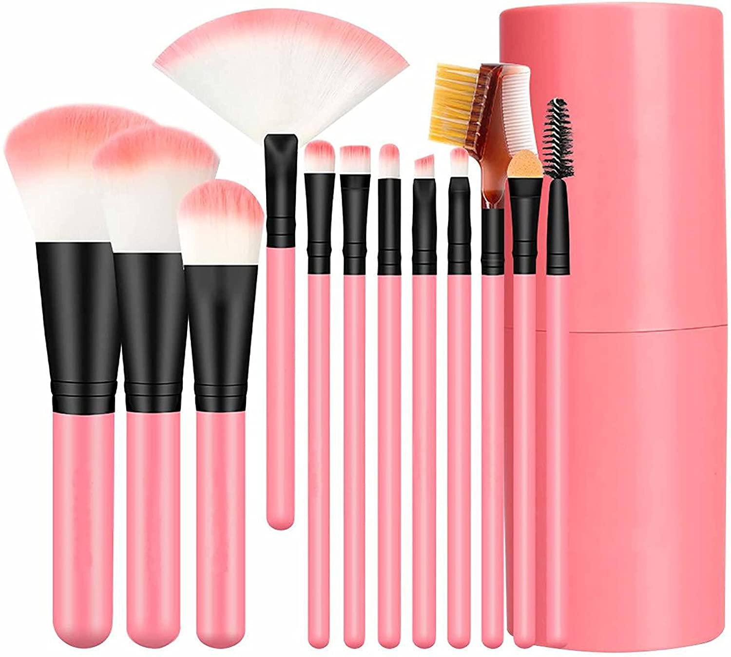 FOZZBY 12-Piece Professional Makeup Brush Set with Storage Box - Soft Pink Vegan Brushes for Foundation, Blush, Eyeshadow & More - Perfect Gift for Women & Girls (Ideal for Travel, Home & Professional Use)