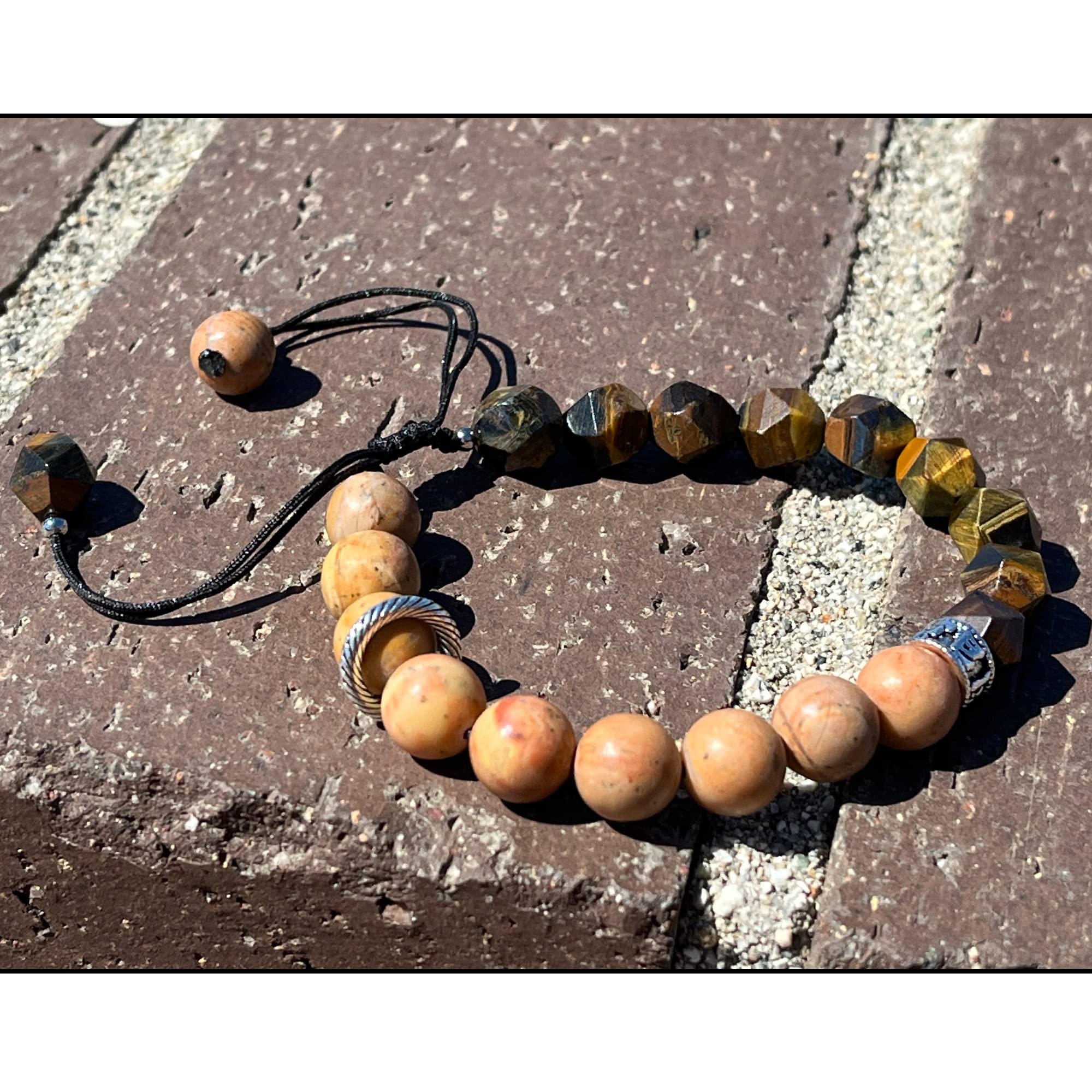 Natural Gemstone Beads Bracelets for Men - Brown Tiger Eye Adjustable 7-9 Inch, Semi-Precious Stone Chakra Healing Grounding Bracelet for Meditation, Anxiety Relief & Spiritual Wellness - Perfect for Yoga, Mindfulness Practice and Daily Wear