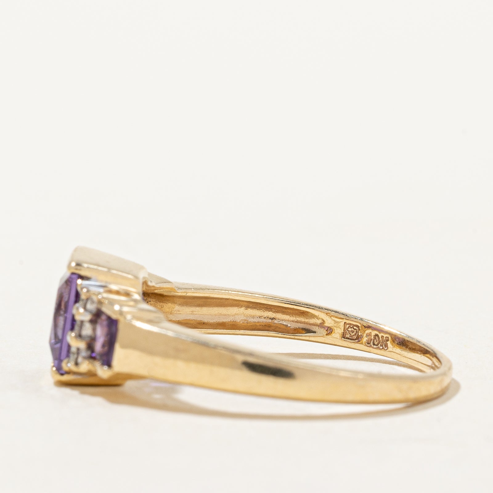 1.12ctw Three Stone Amethyst & Diamond Ring with 0.09ctw Diamonds | Size 8 | Elegant Purple Gemstone Jewelry for Women | Perfect for Engagement, Anniversary & Special Occasions