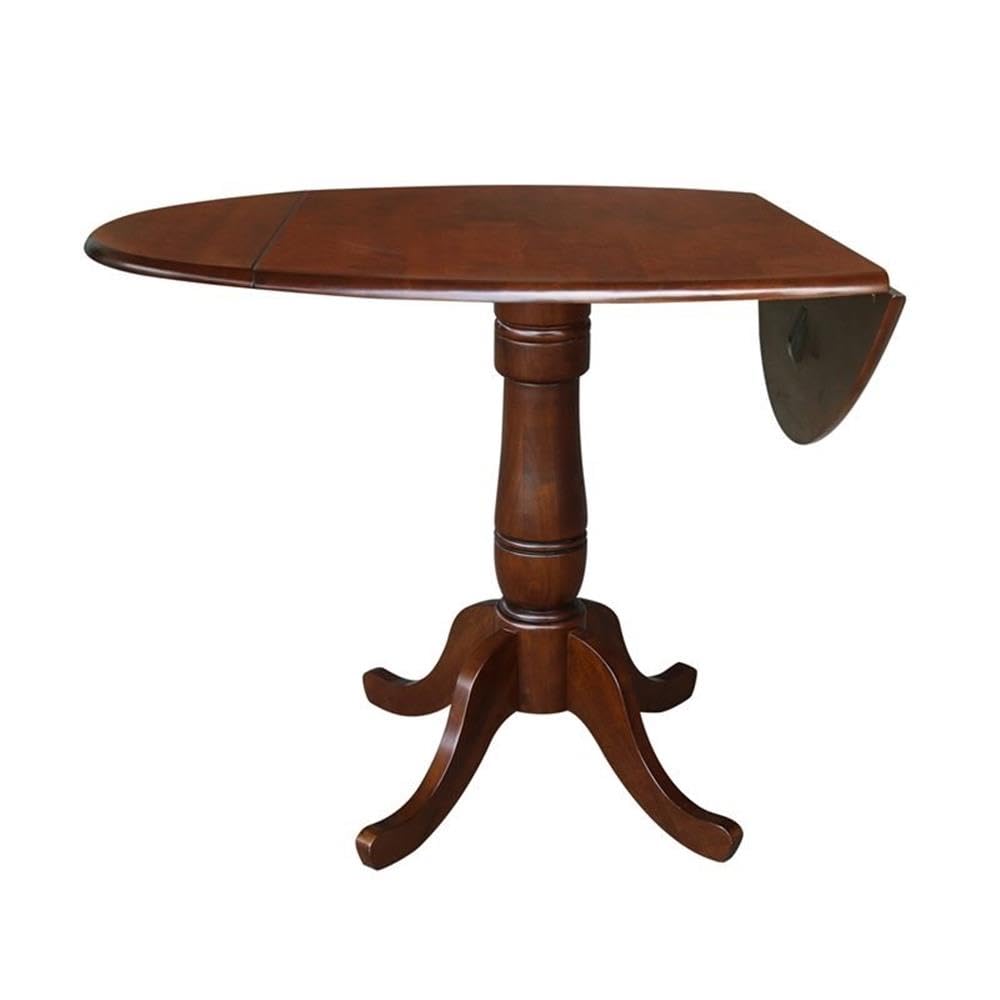 IC International Concepts Round Hardwood Dual Drop Leaf Pedestal Dining Table - Espresso Finish for Kitchen, Dining Room & Small Space Saving Furniture