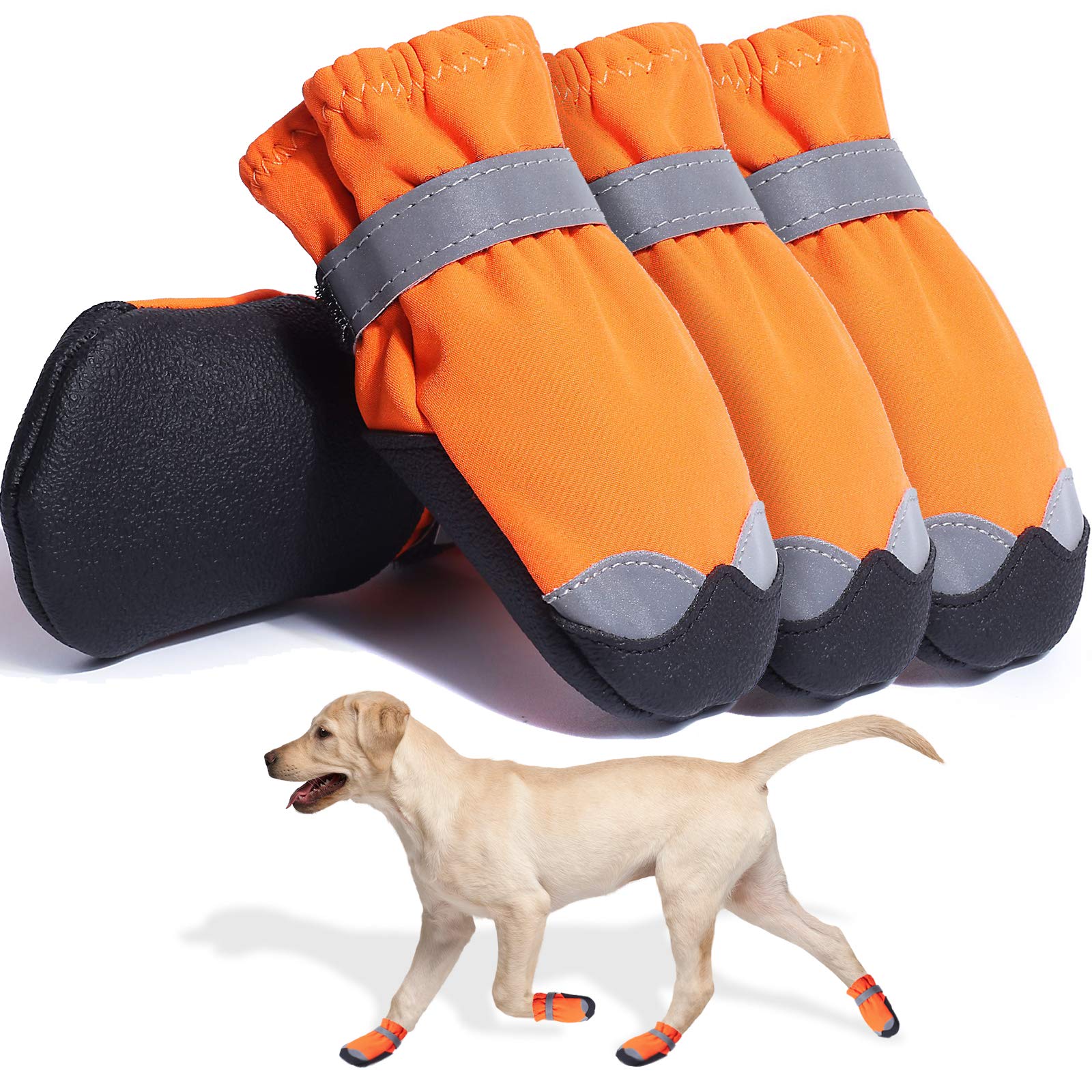 Waterproof Dog Boots for Winter & Snow - Paw Protectors for Large & Medium Dogs - Hiking & Outdoor Adventure - Orange (Set of 3) - Perfect for Snowy Walks, Hiking Trails, and Cold Weather Protection