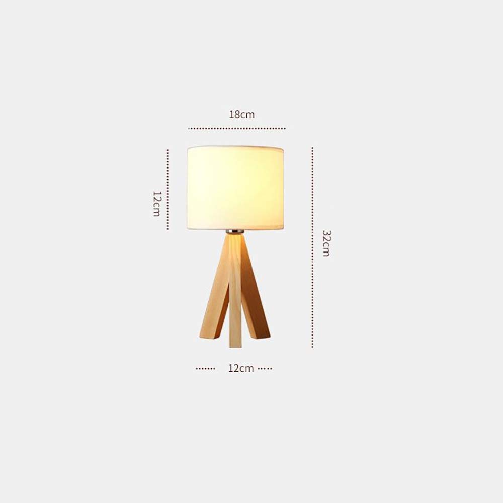 Modern Wooden Tripod Bedside Lamp with Fabric Linen Lampshade - Eye-Protecting Desk Lamp for Bedroom, Living Room & Office - Simple Nordic Style Nightstand Lighting for Home Decor
