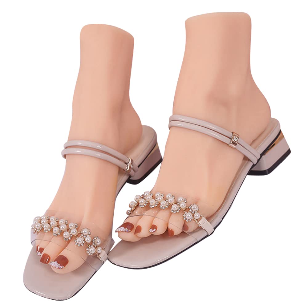 **Lifesize Silicone Female Mannequin Feet - 1 Pair for Jewelry, Sandals, Shoes & Socks Display - Realistic Art Sketch Foot Model with Flash Diamond Nails - Perfect for Retail Stores, Photography & Art Studios**