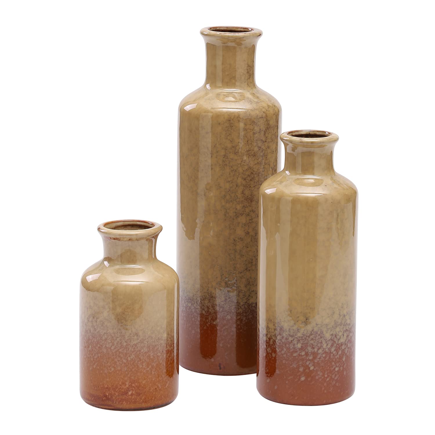 Modern Ceramic Vase Set of 3 - Small Boho Flower Vases for Farmhouse Home Decor, Centerpieces, Living Room, Bedroom, Shelf & Mantel Display - Perfect for Fresh Flowers, Dried Arrangements & Wedding Decor (Brown)