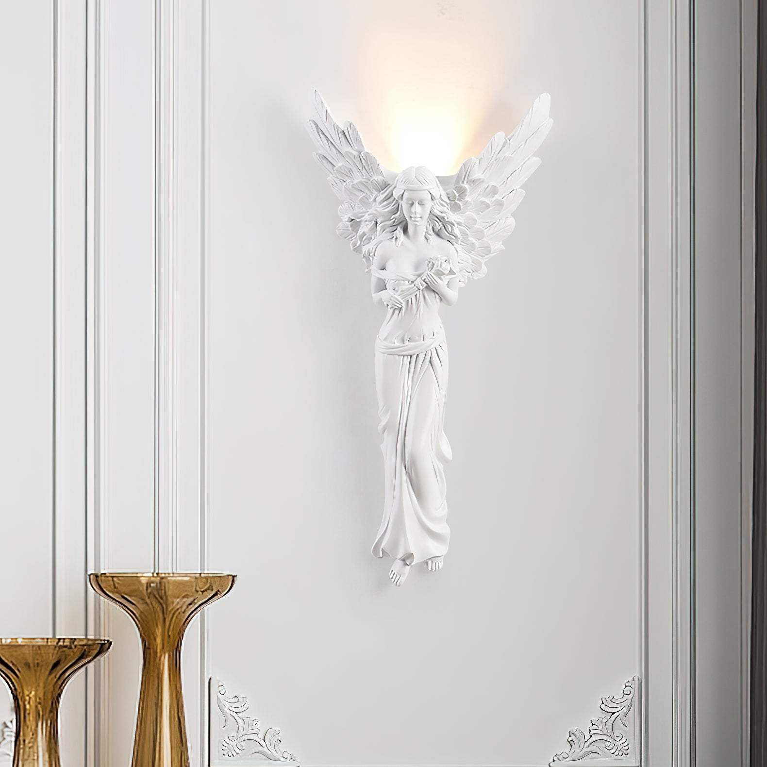 Angel Resin Wall Lamp - Elegant Decorative Lighting for Bedroom, Living Room & Hallway - Perfect for Home Decor & Ambient Lighting