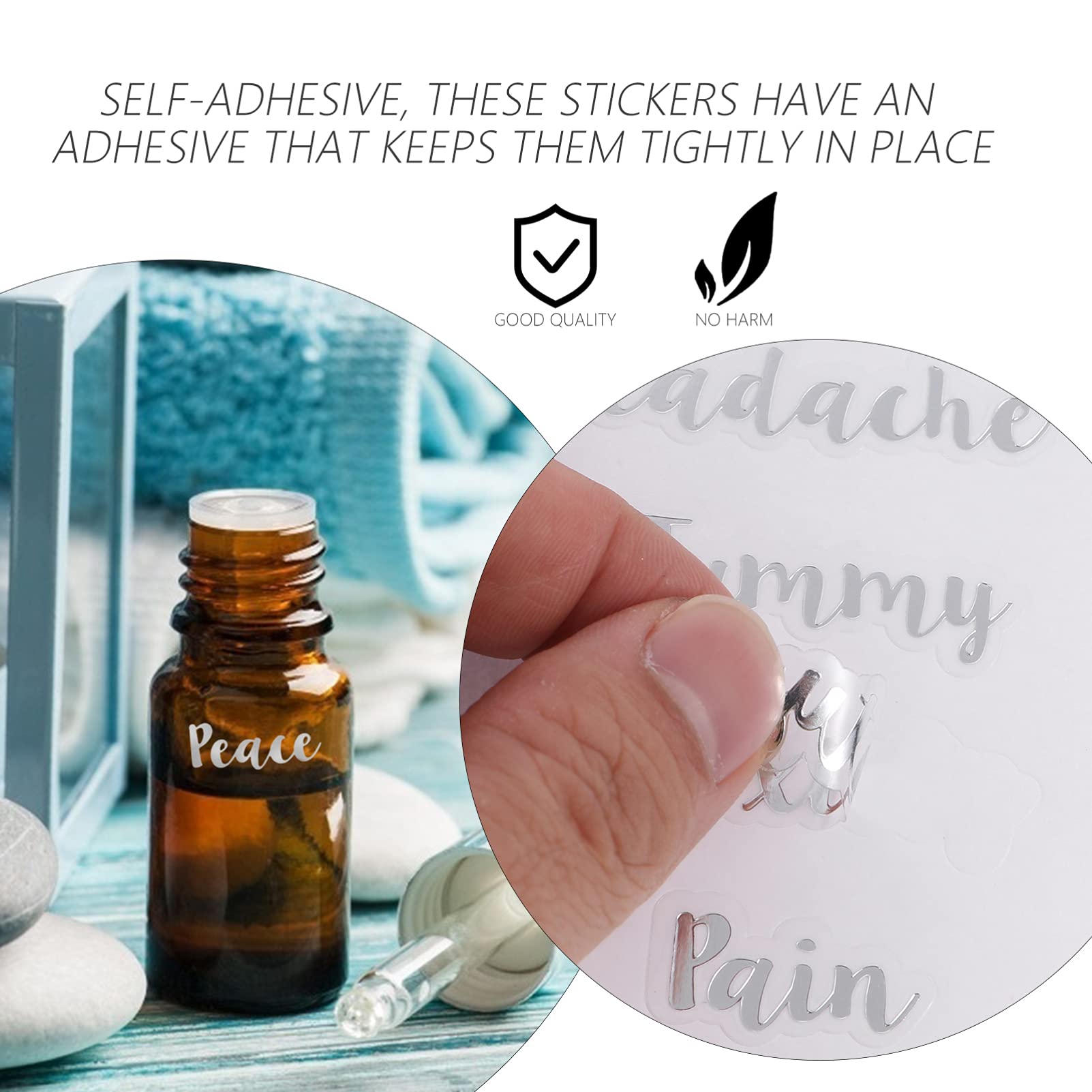 EXCLUZO 6-Pack Silver Essential Oil Stickers - Waterproof Cosmetic Labels for Perfume Bottles, Jars & Containers - Durable Letter Stickers for Organizing & Decorating (Perfect for Aromatherapy, DIY Projects & Home Organization)