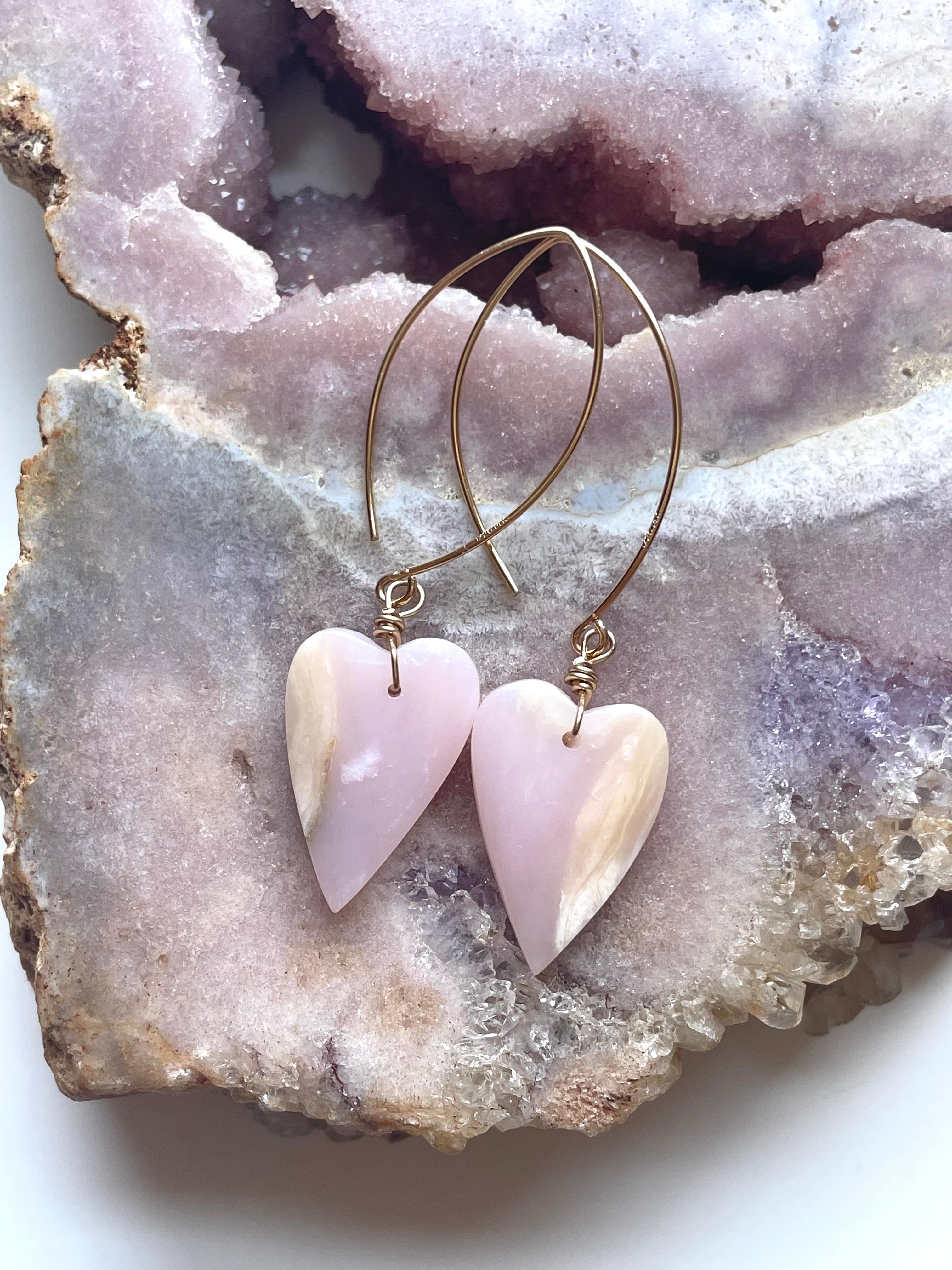 Pink Opal Gold Filled Statement Crystal Gemstone Earrings for Women | Elegant Dangle Drop Earrings | Perfect for Parties, Weddings & Special Occasions