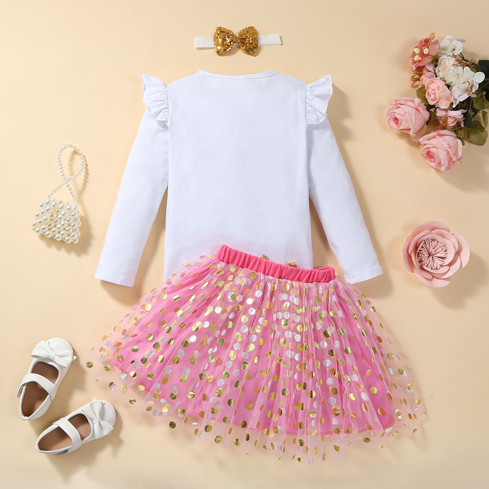 **Toddler Girls Princess Birthday Outfit - Dot Mesh Tutu Skirt & Vest Tank Top Set for Party, Photo Shoot & Special Occasions**